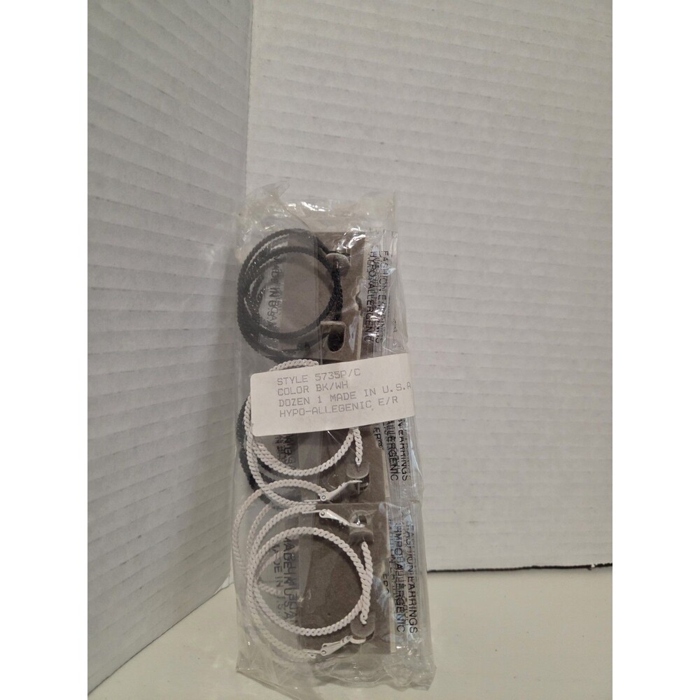 lot of 12 Hypoallergenic Black & White Hoop Earrings 2in Diameter made in USA